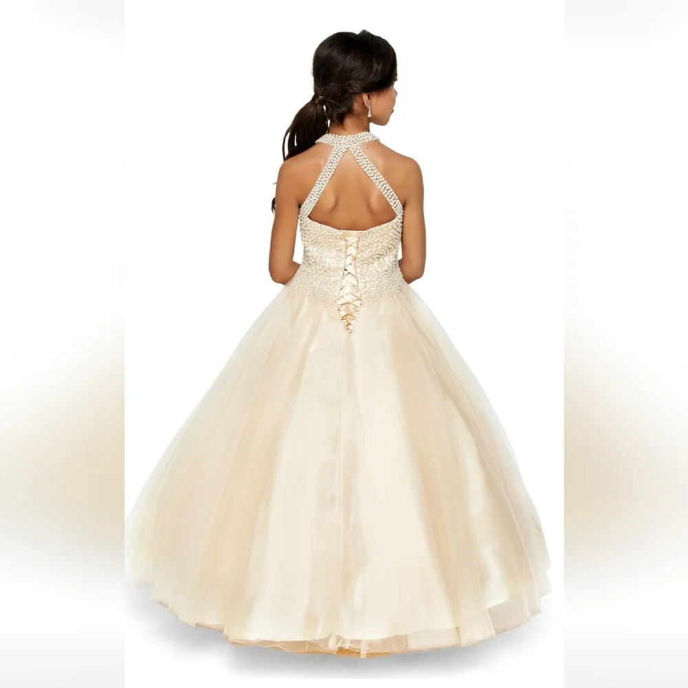 halter top beaded pageant dress